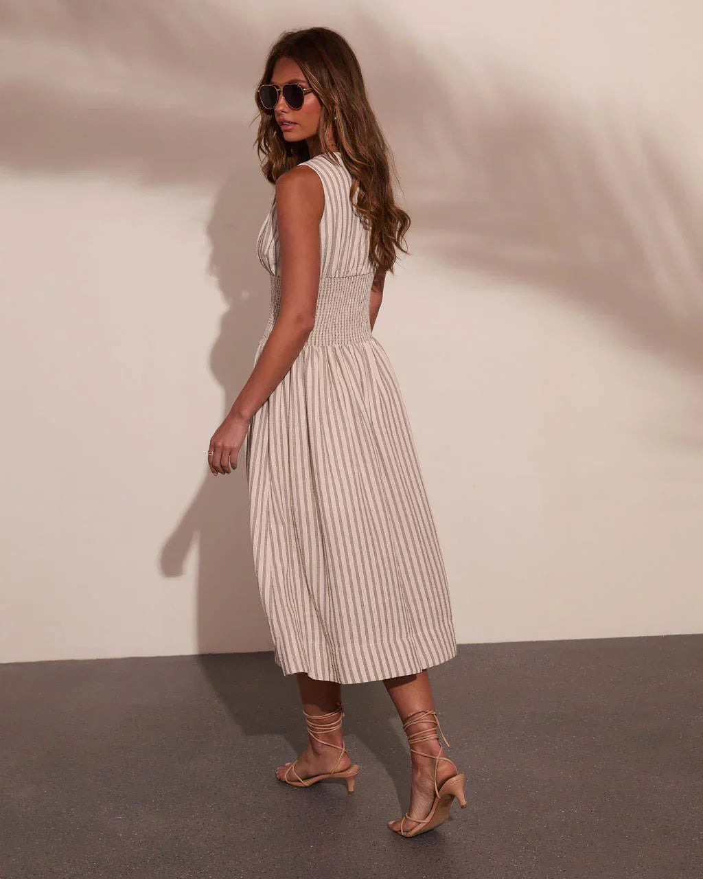 Alorah Striped Fit and Flare Midi Dress