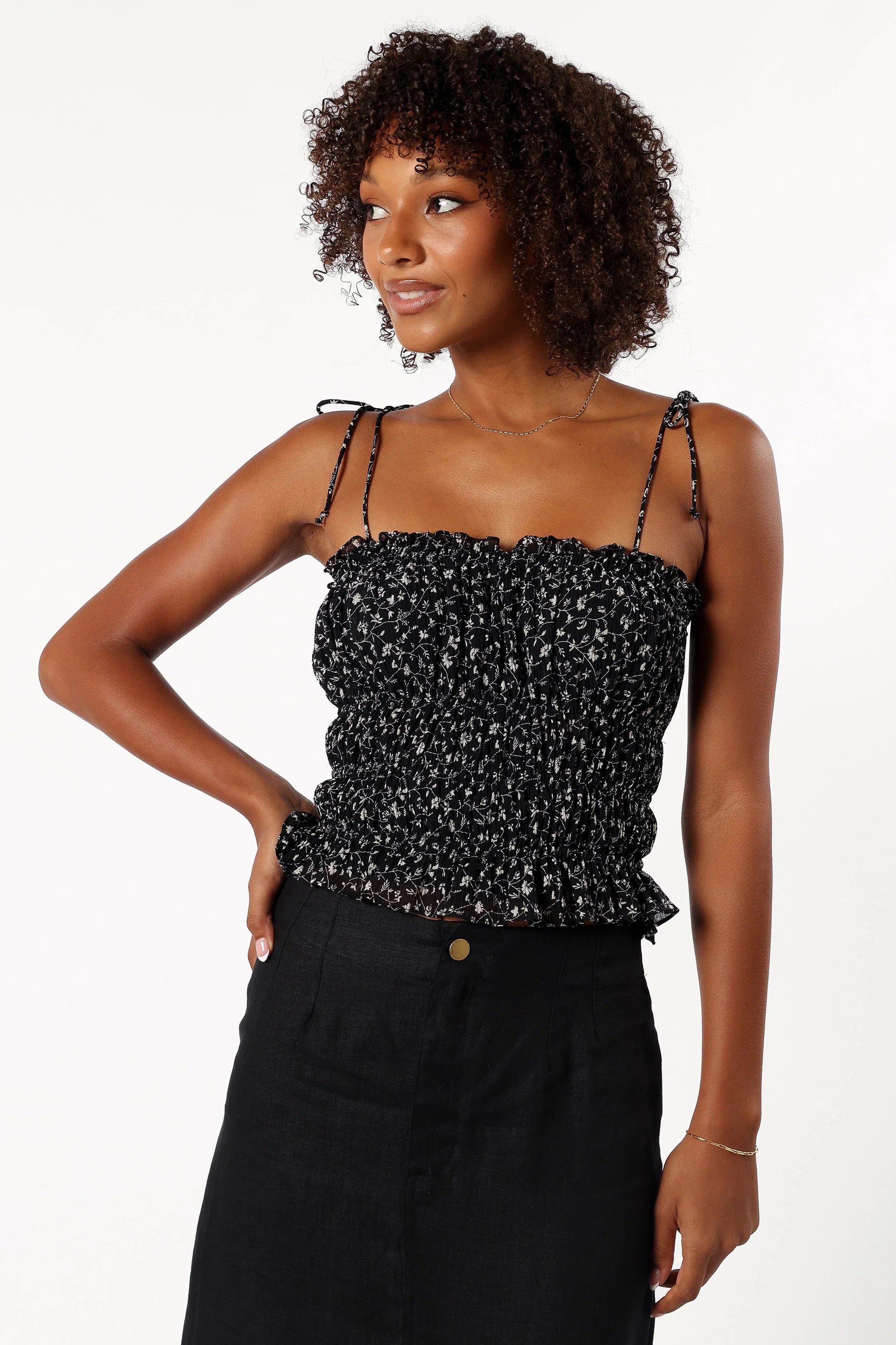 Allison Ruffle Top Black Off White
