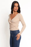 Lavia Knit Wrap Top Beige