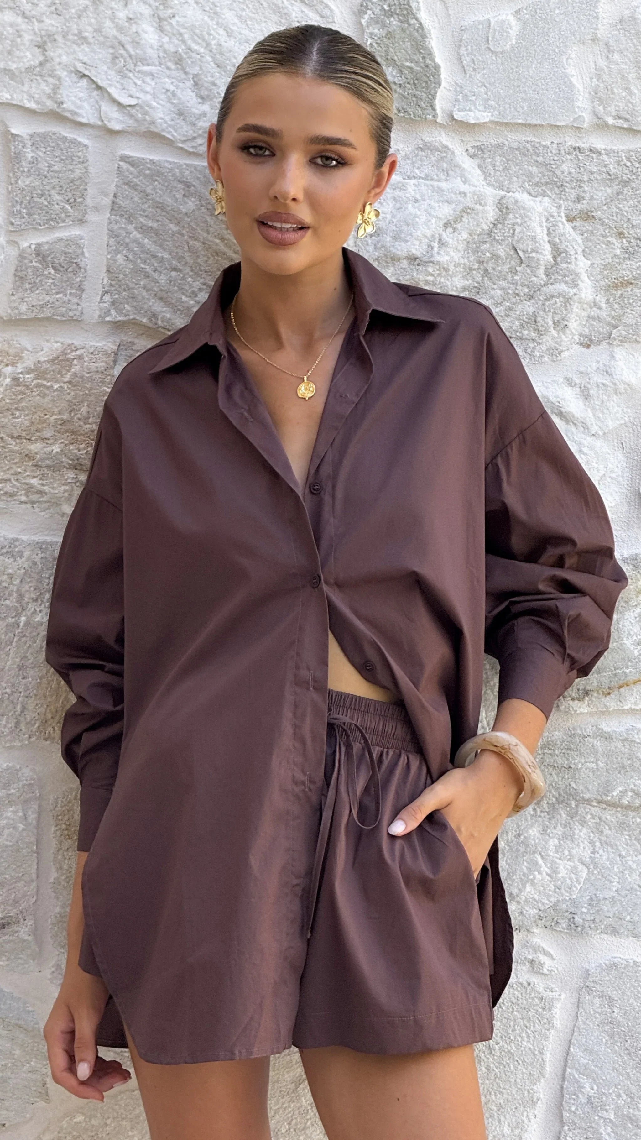 Rebekah Long Sleeve Button Up Shirt Chocolate