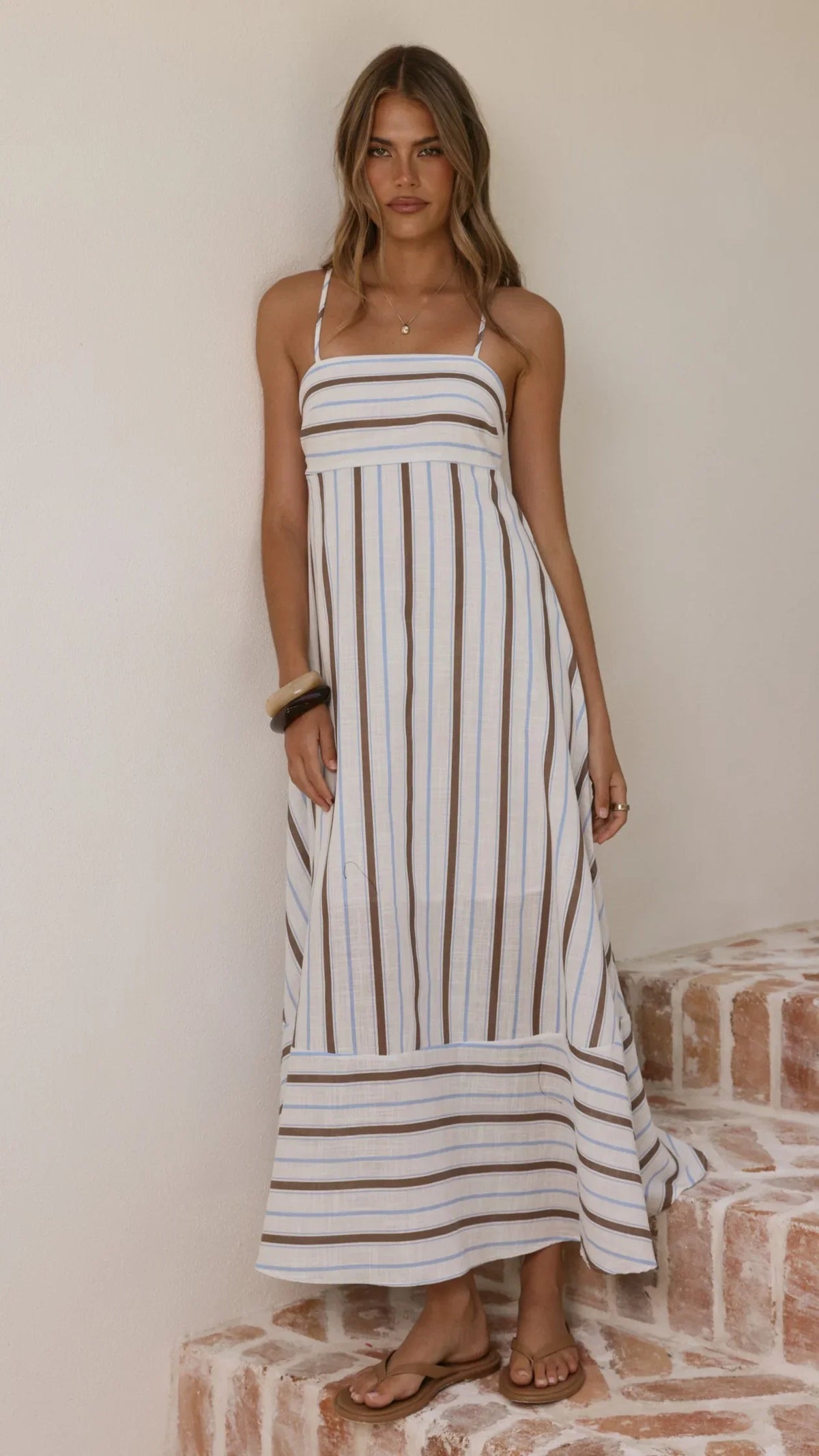 Marcel Maxi Dress Choc Blue Stripe