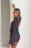 Half Moon Long Sleeve Mini Dress Choc Blue Polka Dot