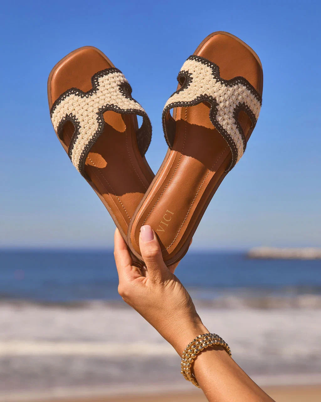 Island Luxe Contrast Trim Crochet Sandals