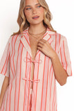 Aaliyah Tie Front Top Pink Stripe