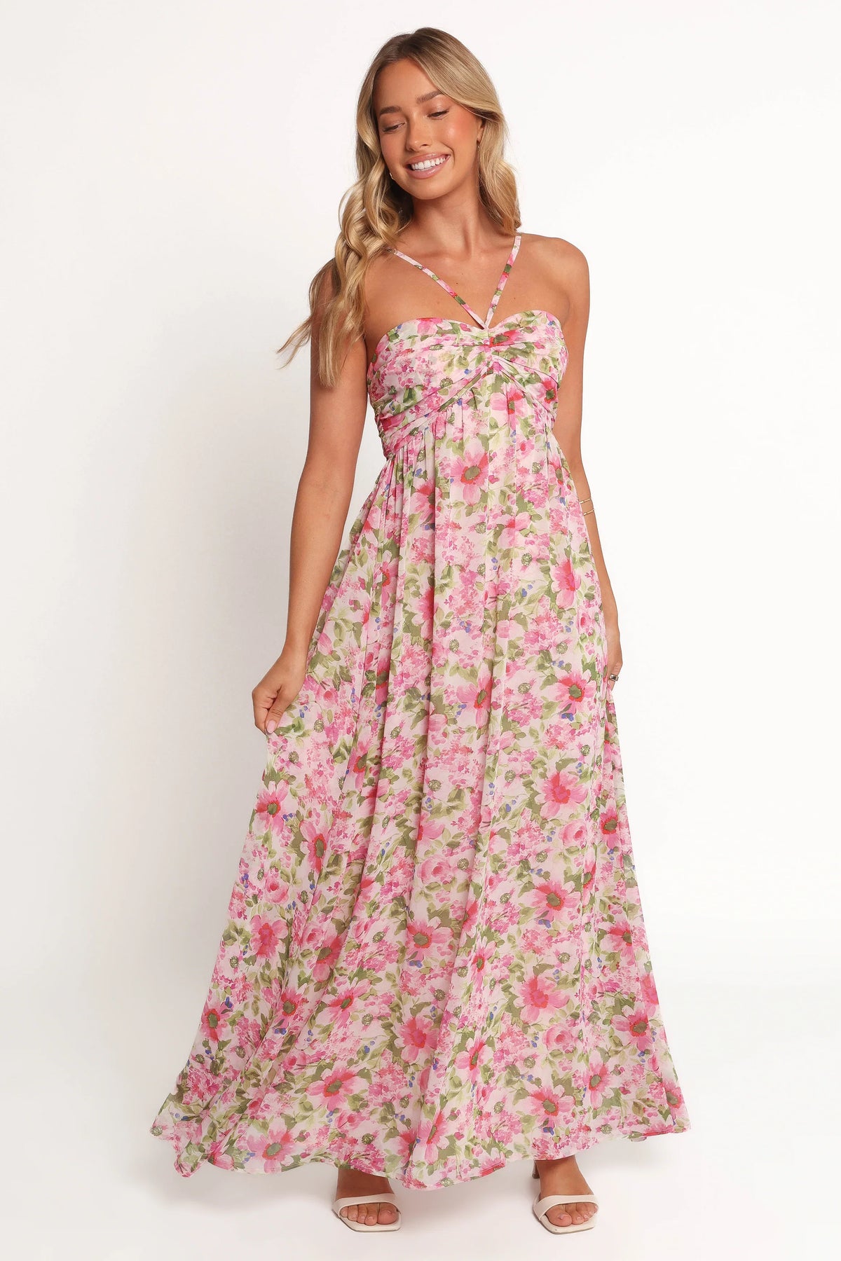 Cascade Halterneck Maxi Dress Carmine Rose