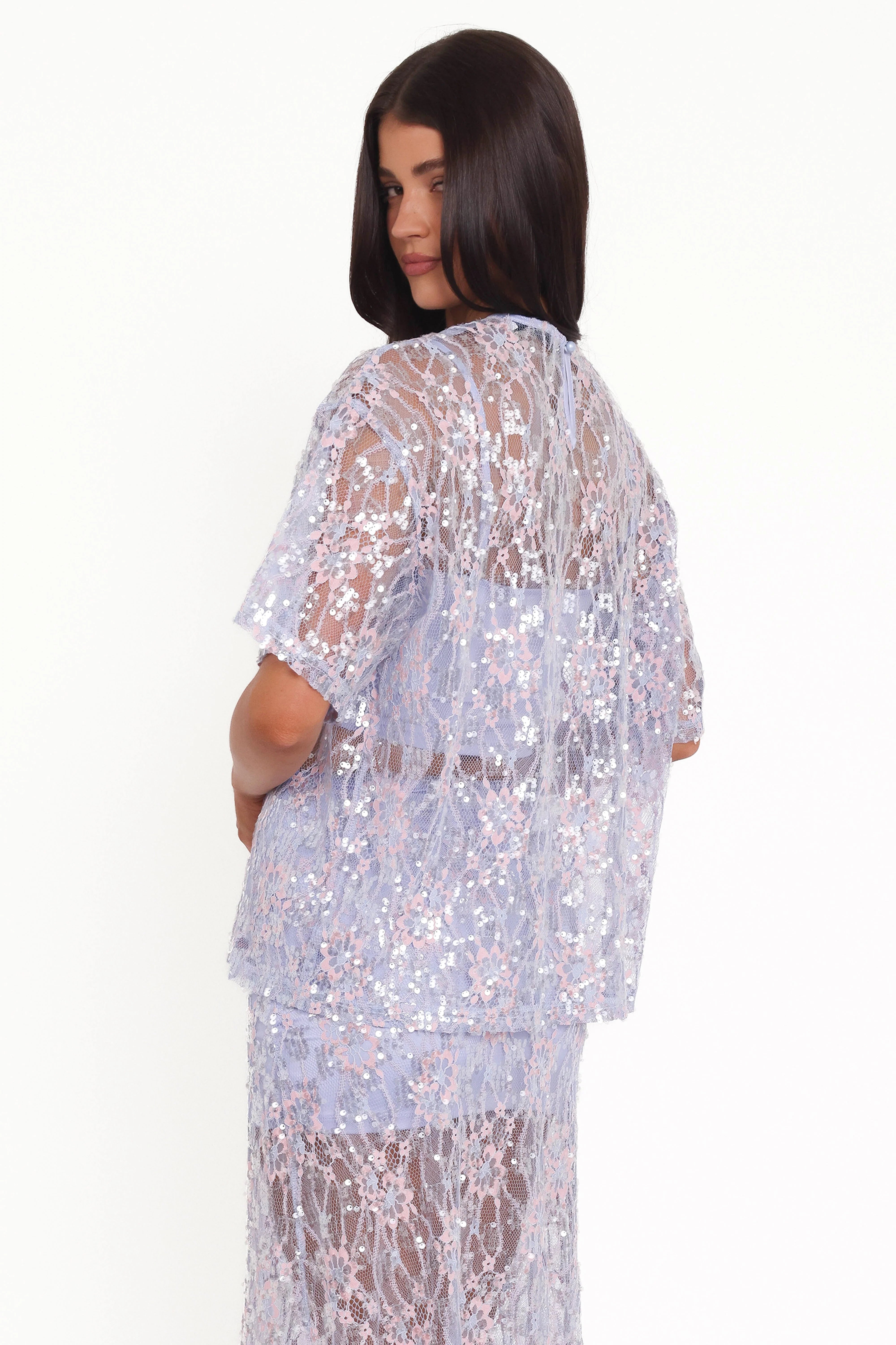 Yonder Sheer Lace Tee Top Purple