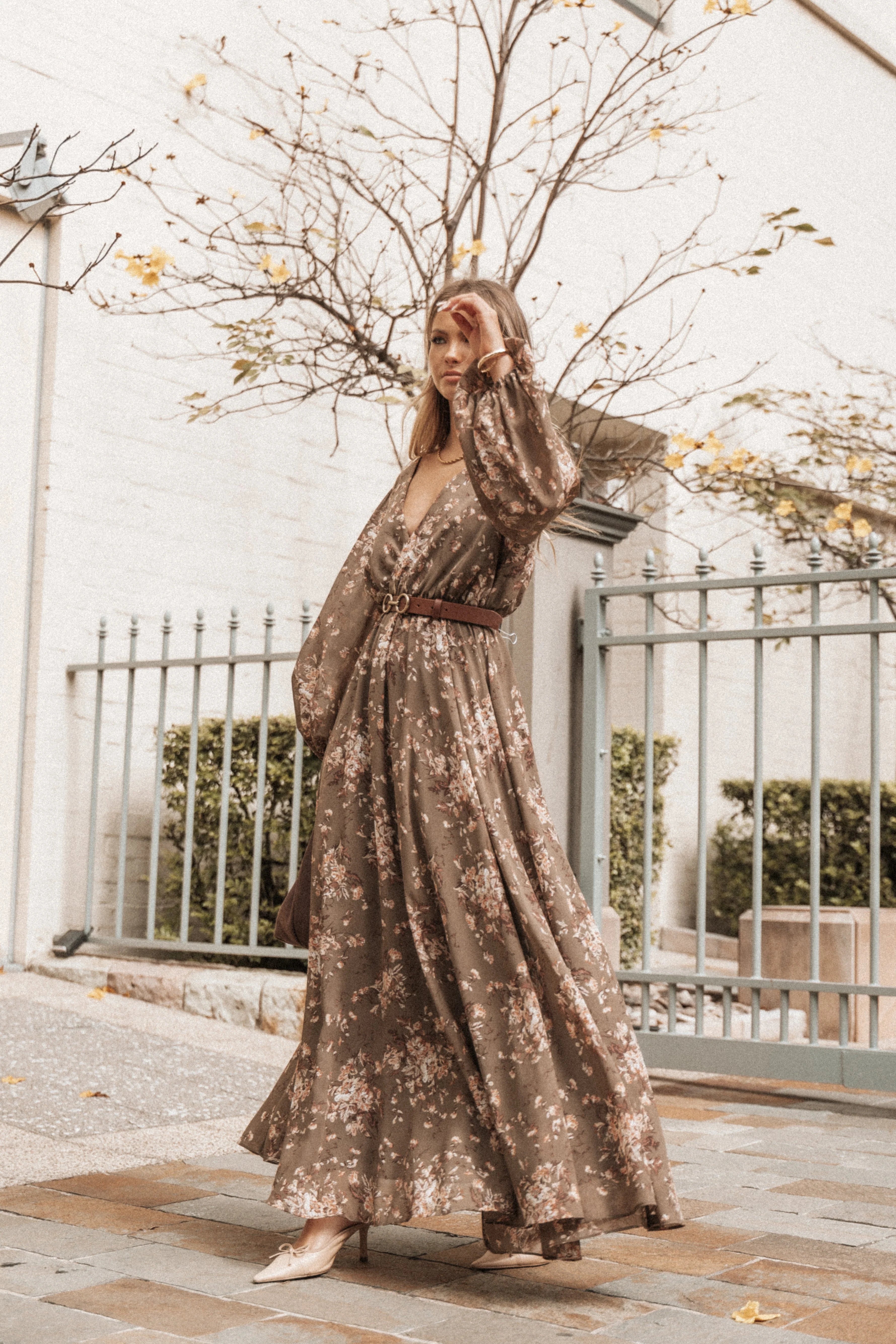 Anisa Maxi Dress Olive Floral