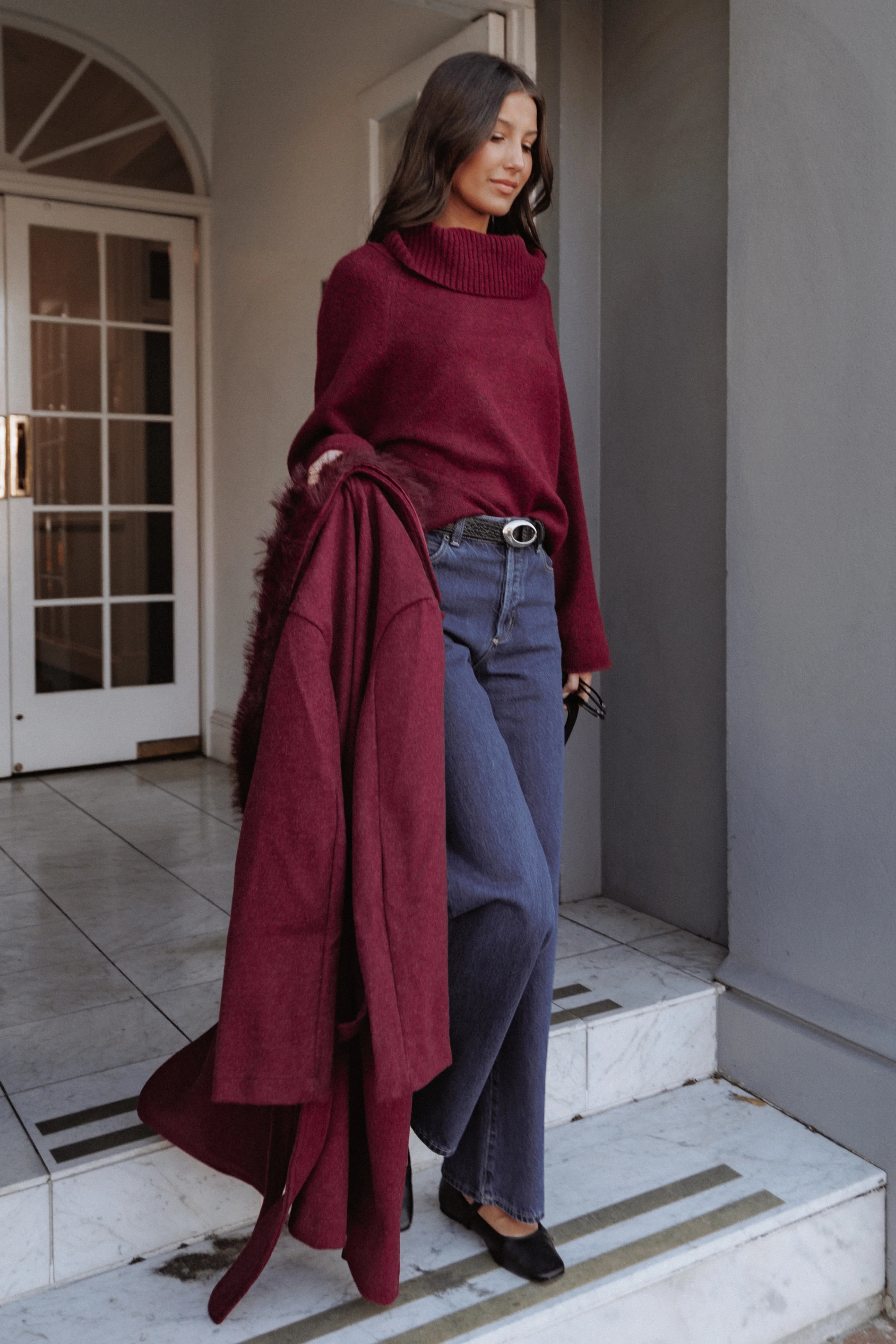 Bindy Cowlneck Knit Sweater Wine