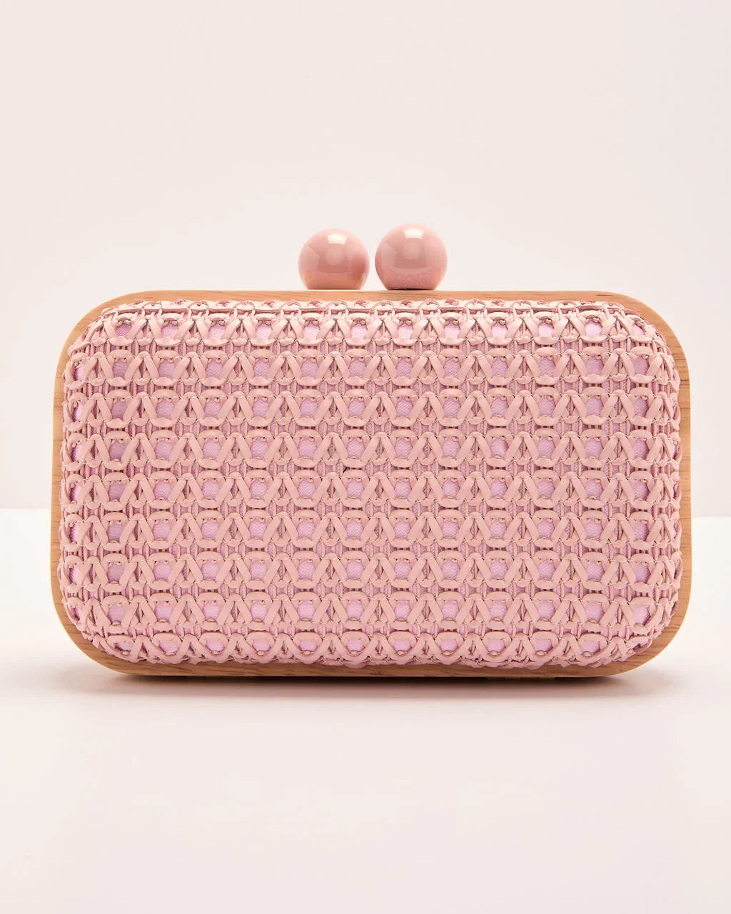 Lindsie Woven Vegan Leather Wooden Frame Clutch