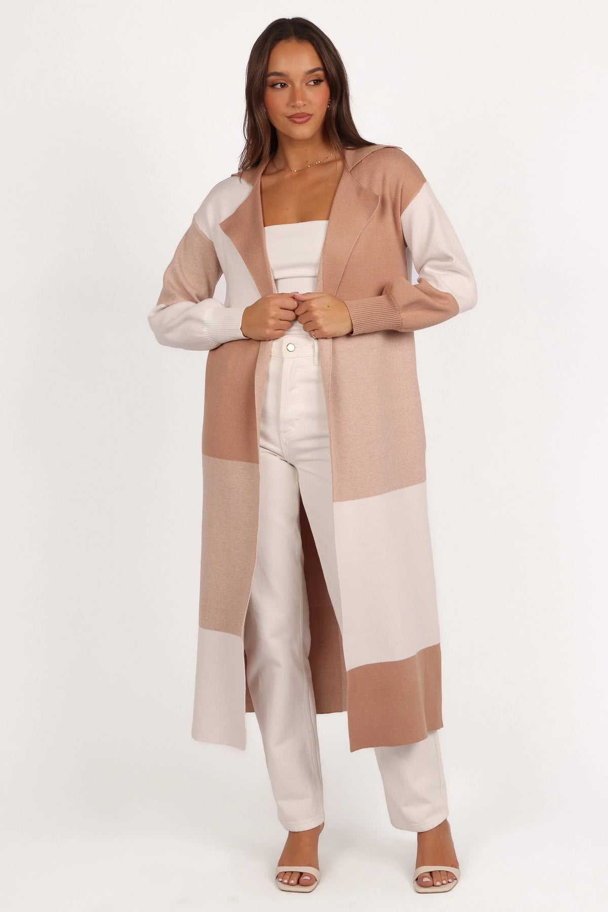 Kingston Large Check Long Cardigan Beige Check
