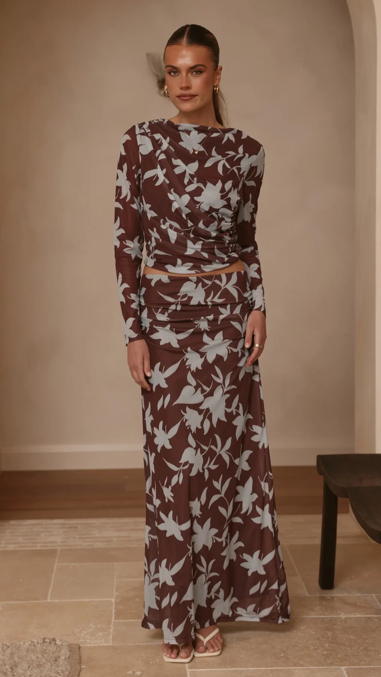 Ellita Maxi Skirt Chocolate Blue Print