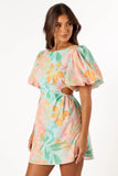 Natalie Puff Sleeve Mini Dress Coral Print