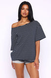 Give Me Options Off Shoulder Tee Navy White Stripe