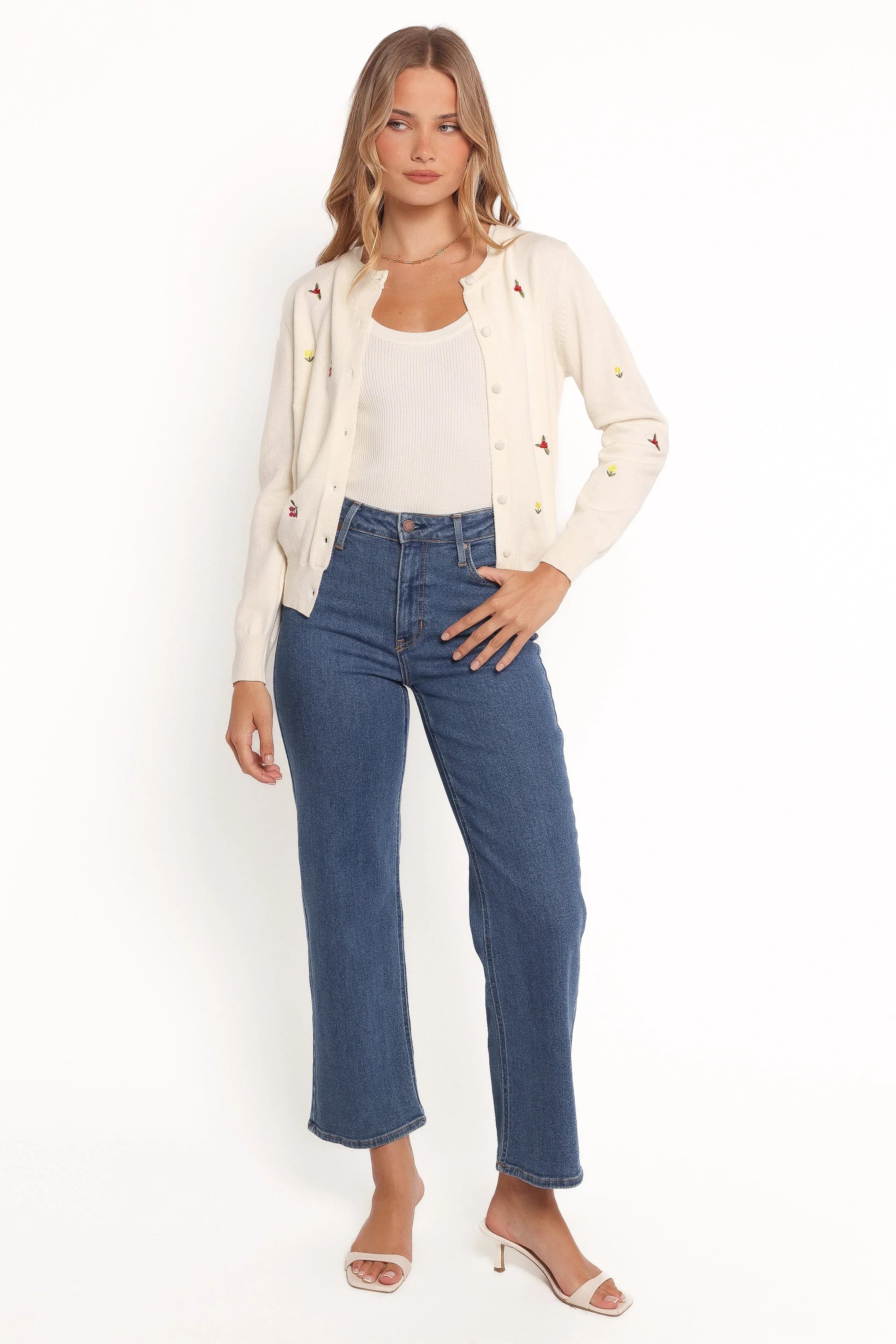 Millen Flower Embroidery Cardigan Cream