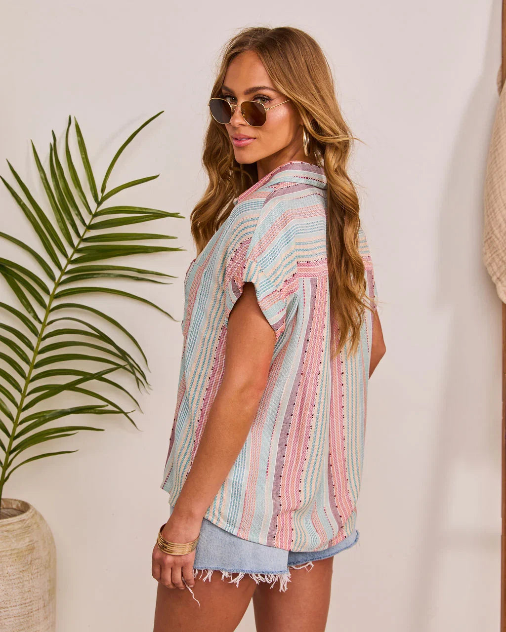 Palmelle Striped Button Down Top