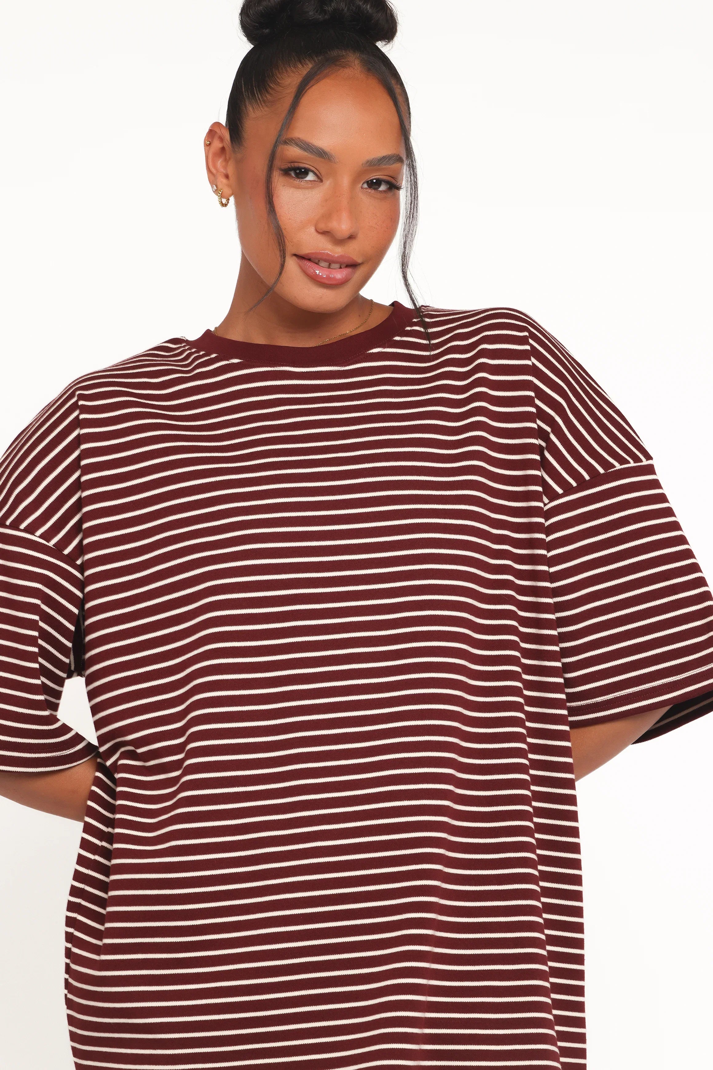 Wilda Oversized Tee Burgundy Cream Stripe