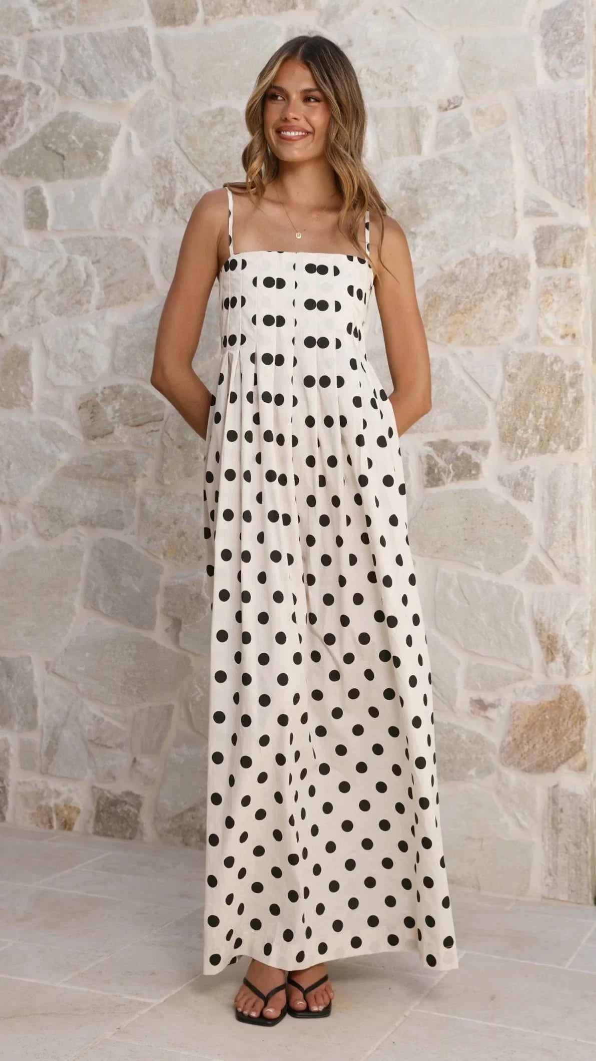 Felicity Maxi Dress White Black Spot