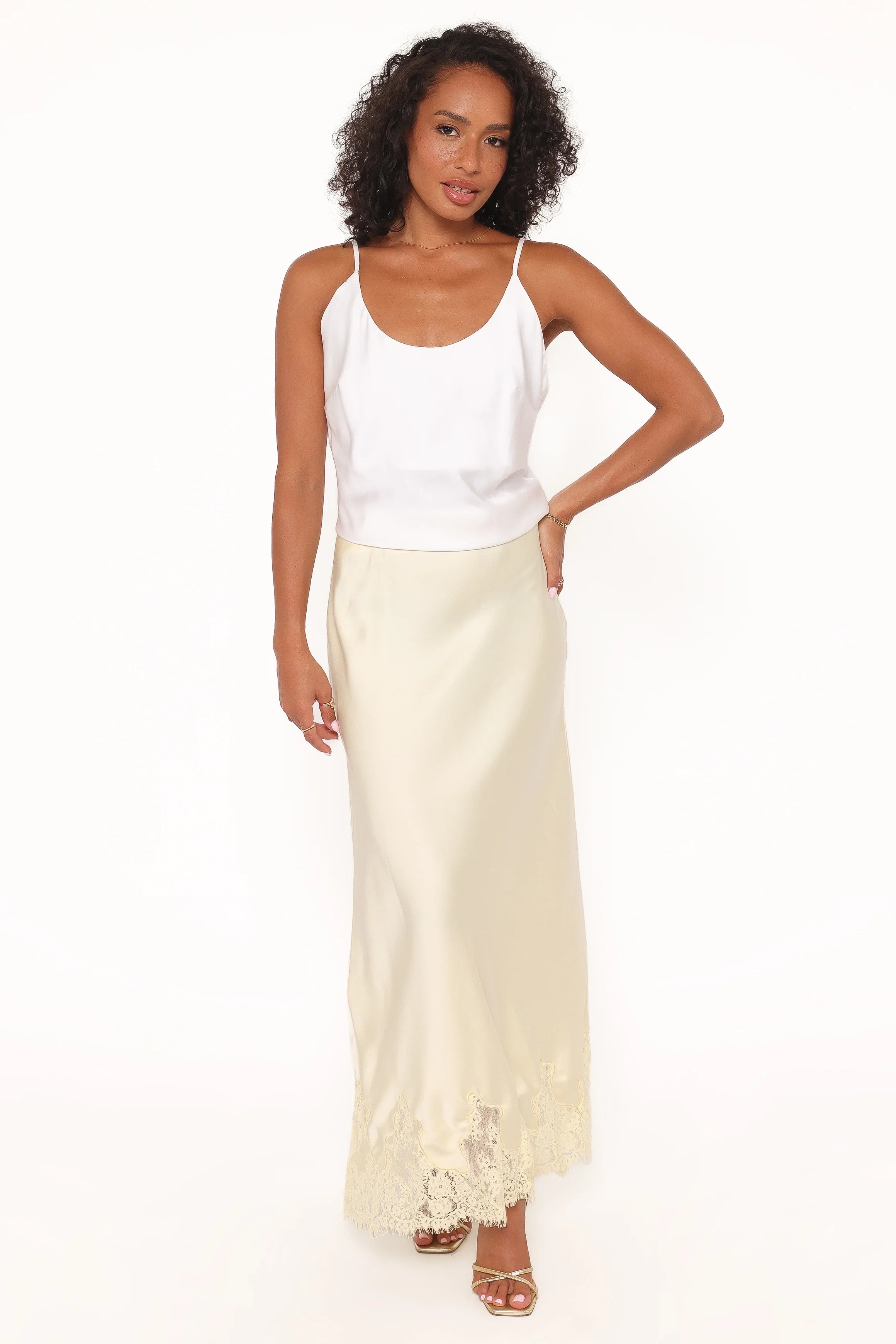 Alira Lace Trim Midi Skirt Yellow