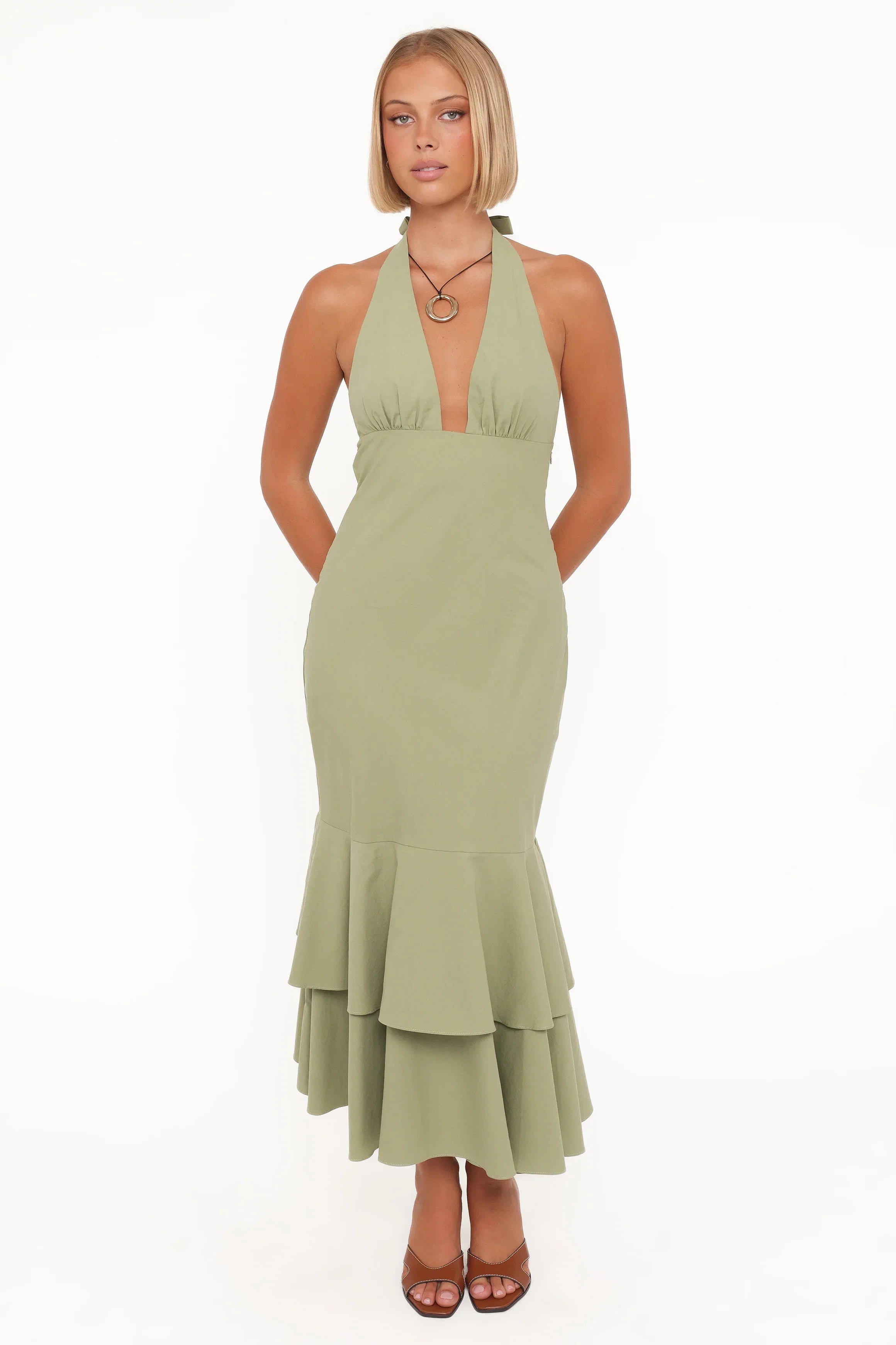 Robyn Halterneck Maxi Dress Olive Green
