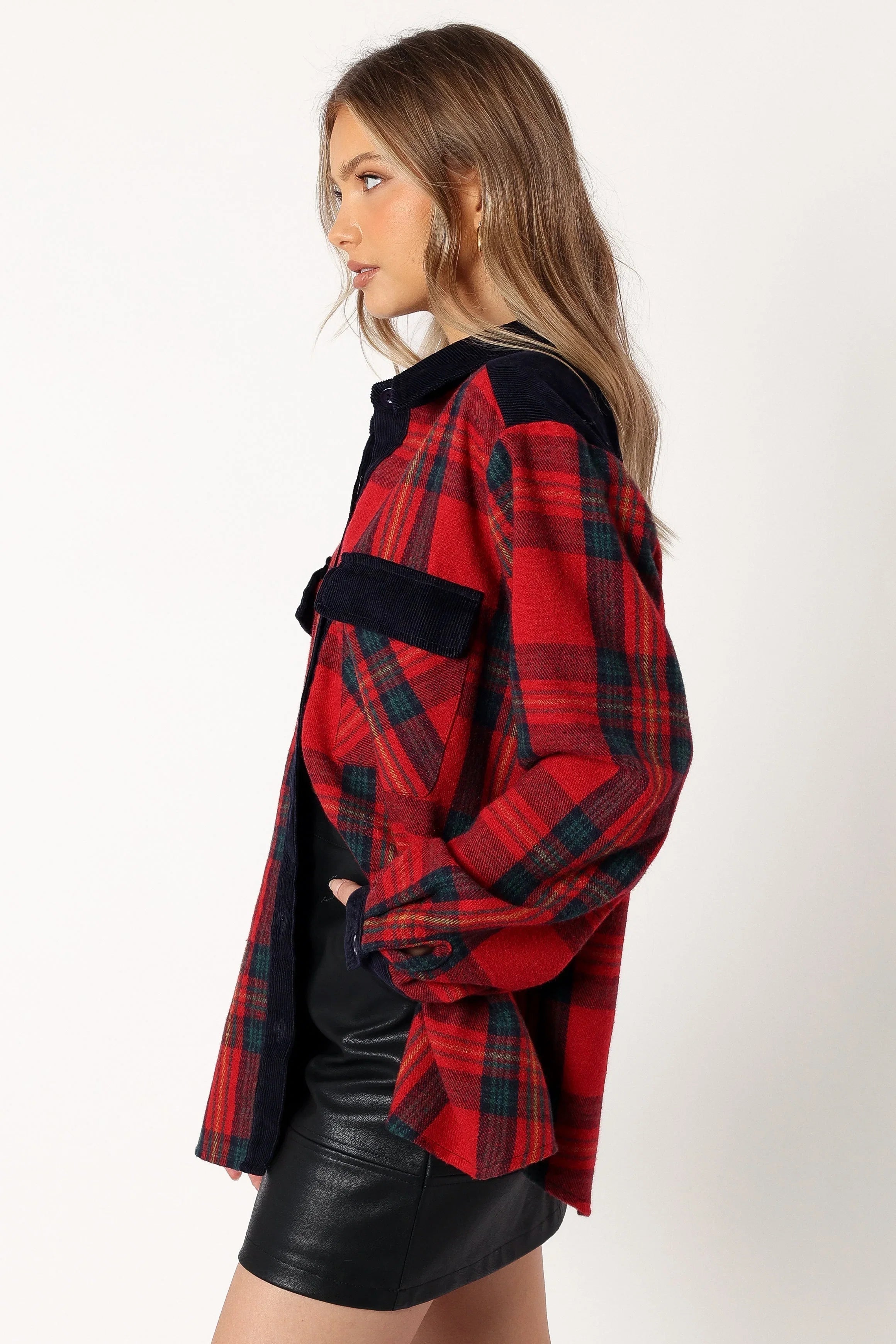 Lucille Plaid Shacket Red Navy