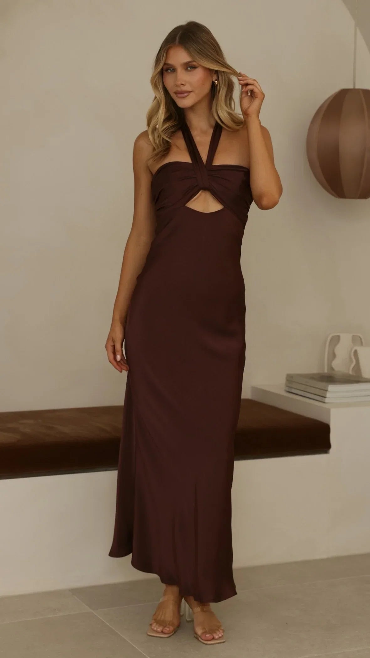 Grace Halter Maxi Dress Chocolate