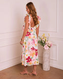 Refined Whisper Floral Ruffle Midi Dress