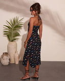 Marine Muse Fish Print Halter Neck Midi Dress