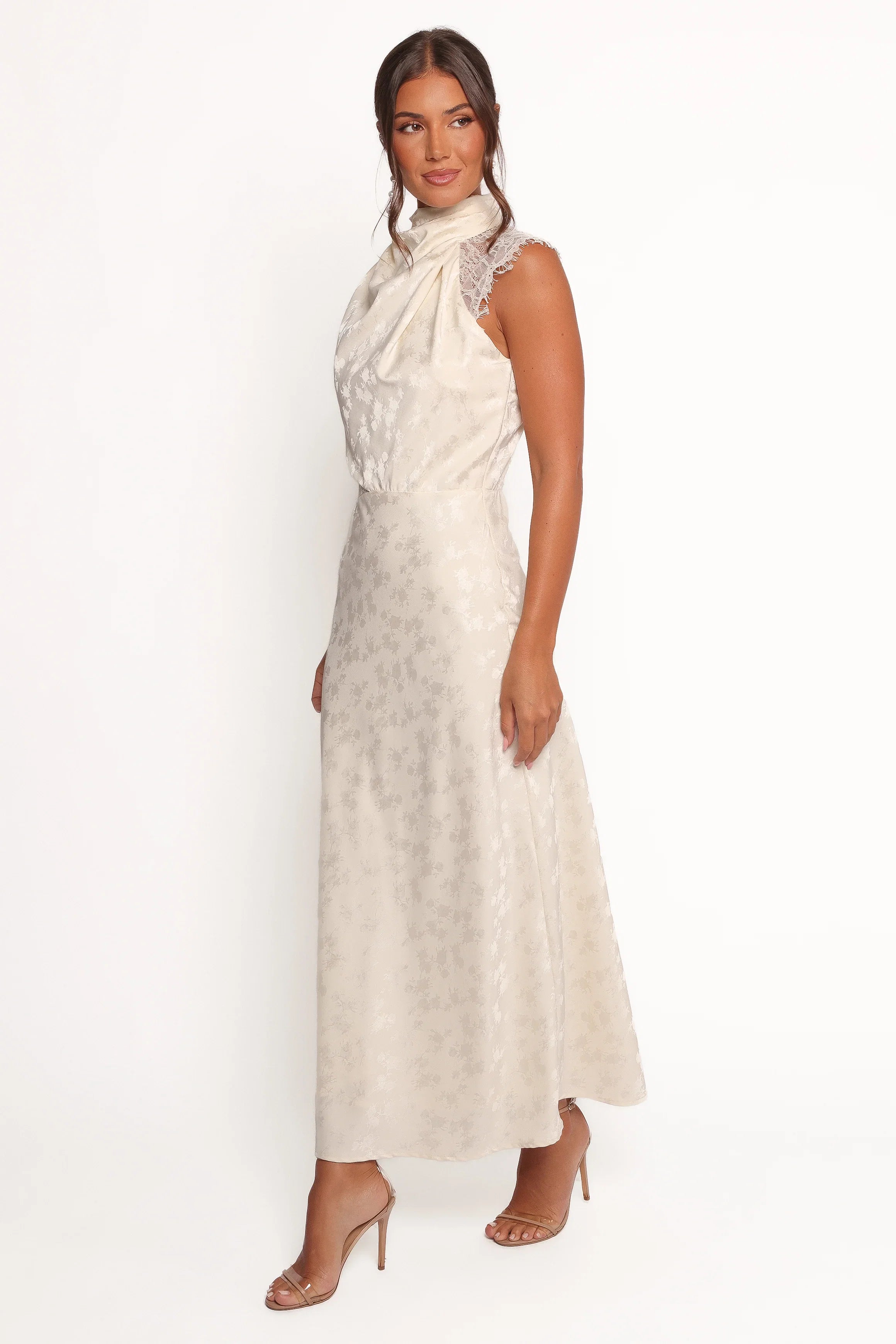Anabelle Halter Neck Lace Maxi Dress White