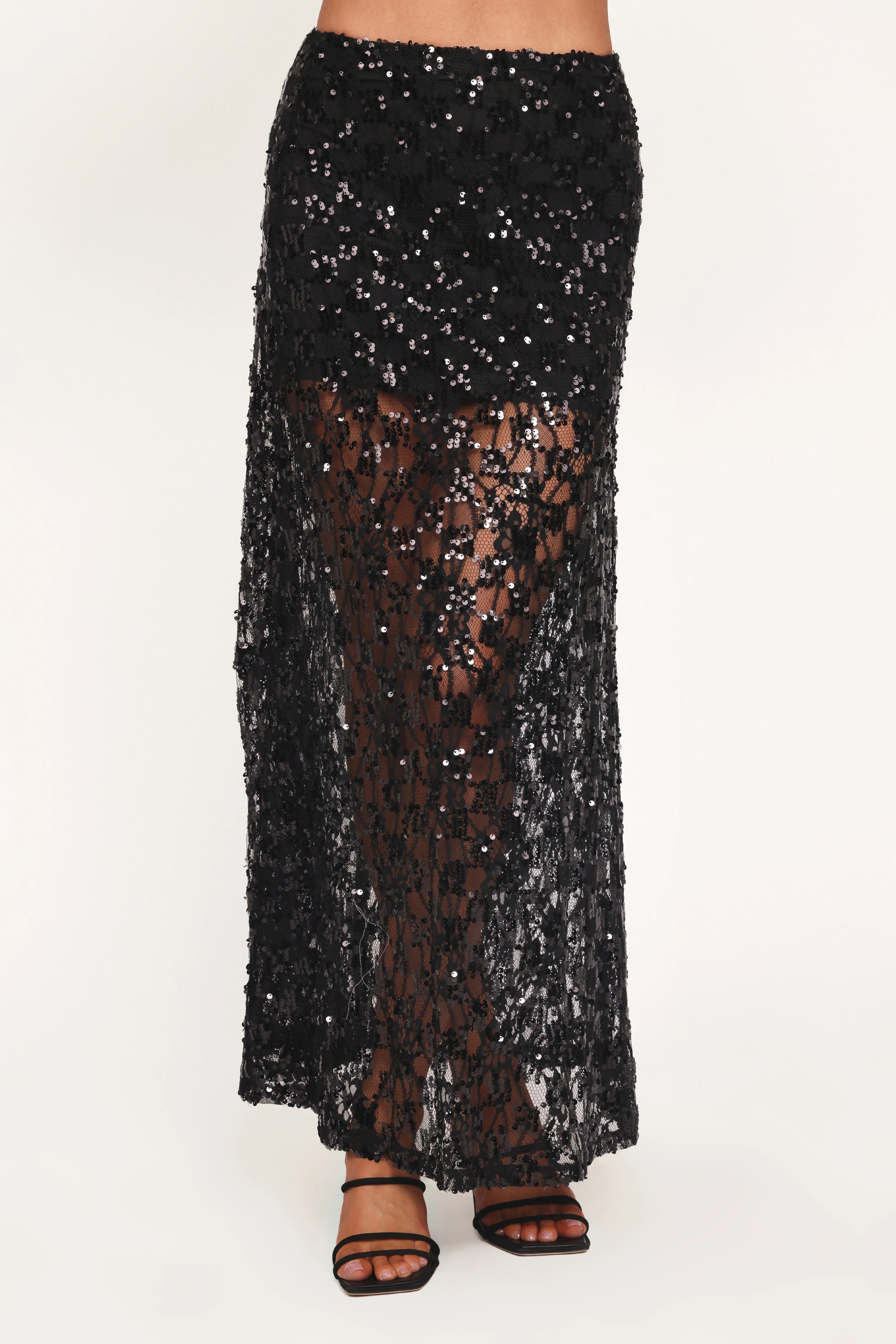 Yonder Sheer Panel Lace Maxi Skirt Black