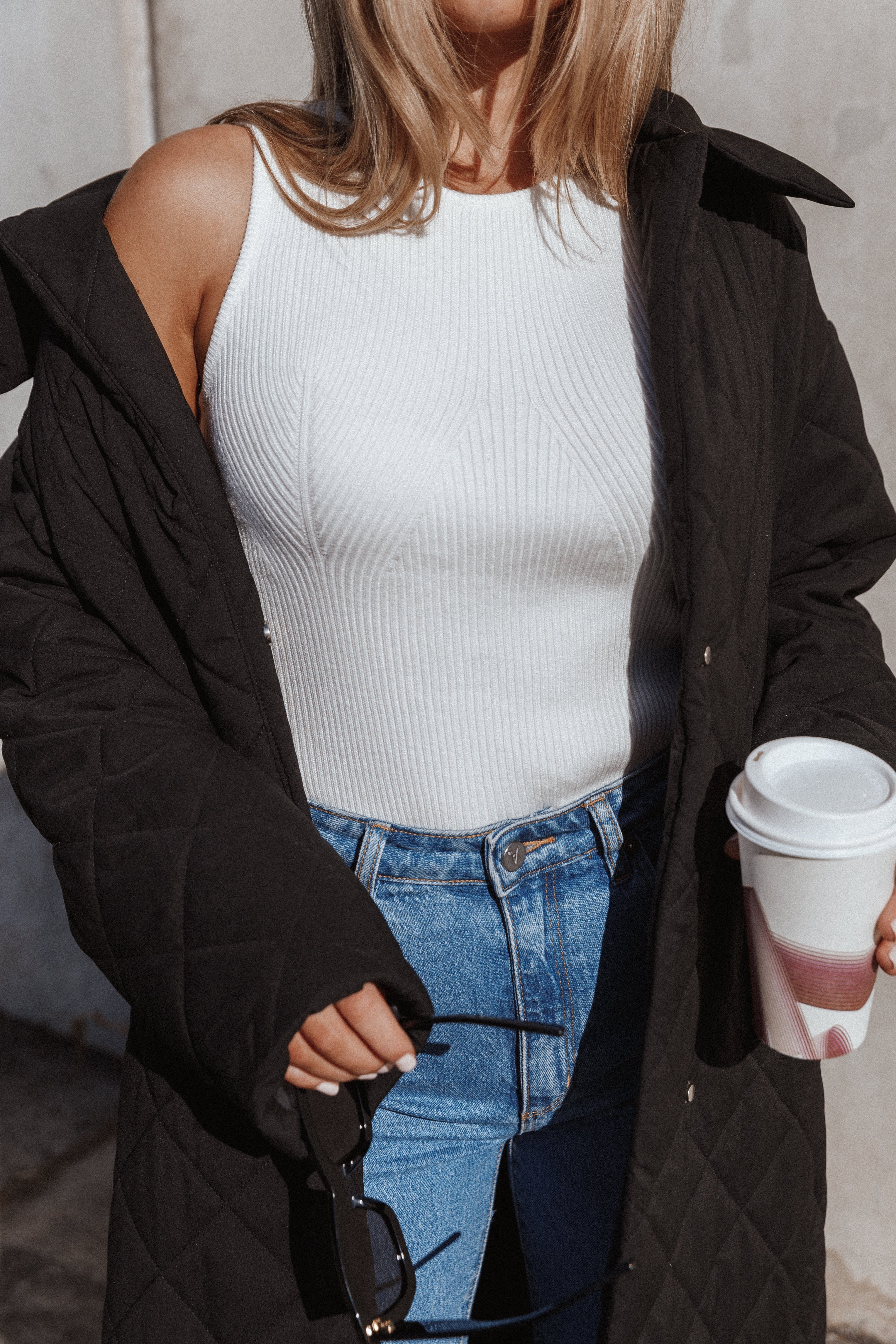Davie Ribbed Knit Top White