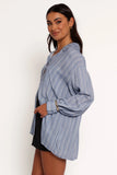 Rixo Button Down Top Blue Stripe