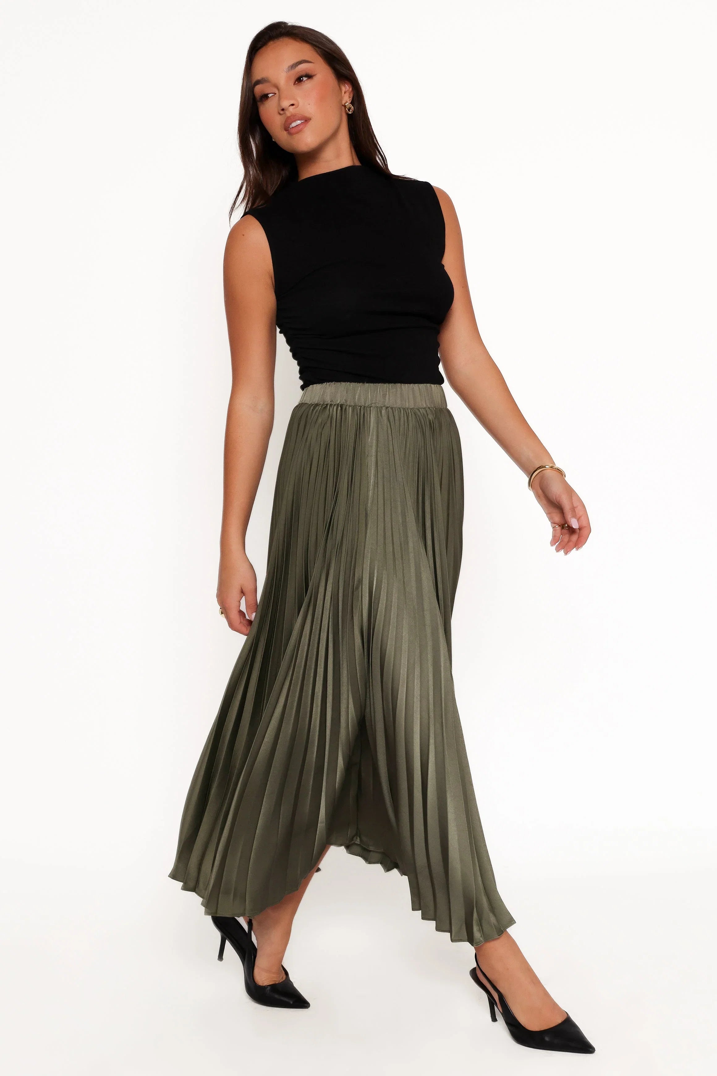 Polina Pleated Maxi Skirt Olive