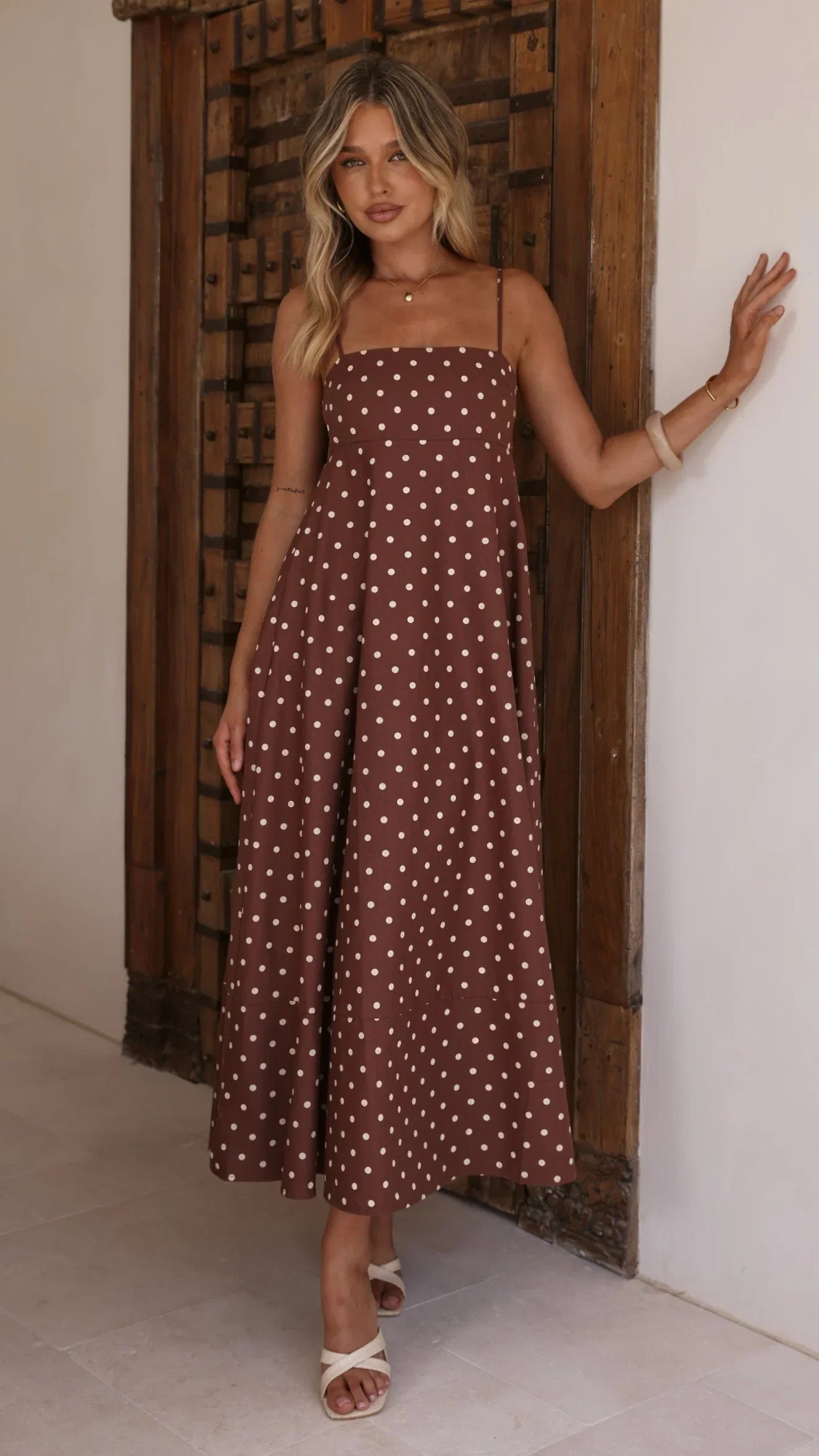 Elie Maxi Dress Chocolate Cream Polka Dot