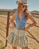 Zaydei Floral Pleated Lace Up Mini Skirt