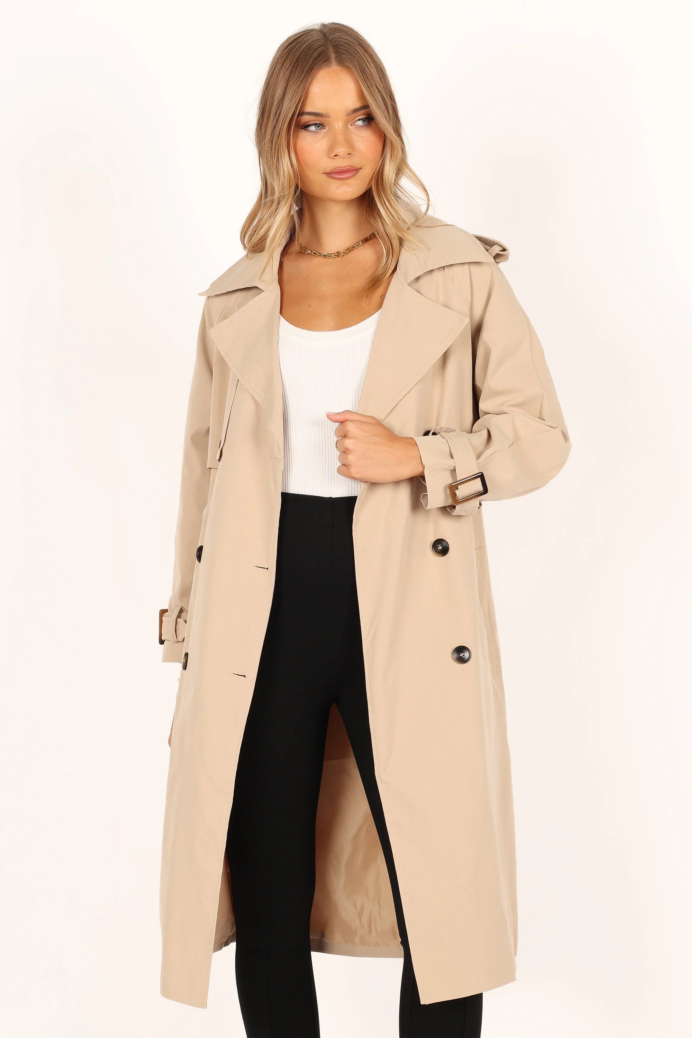 Trina Button Front Trench Coat Beige