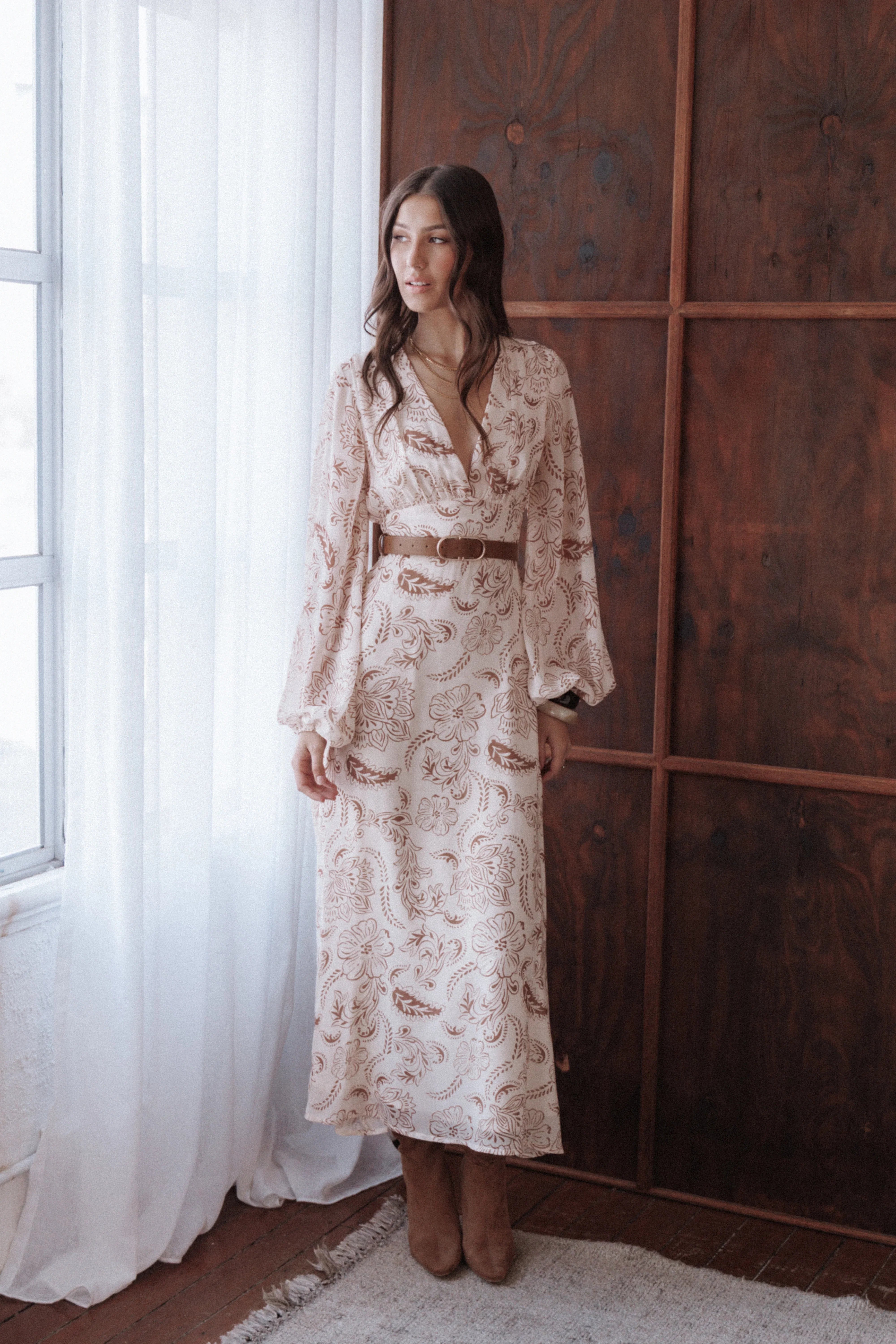 Riba Midi Dress Brown Paisley