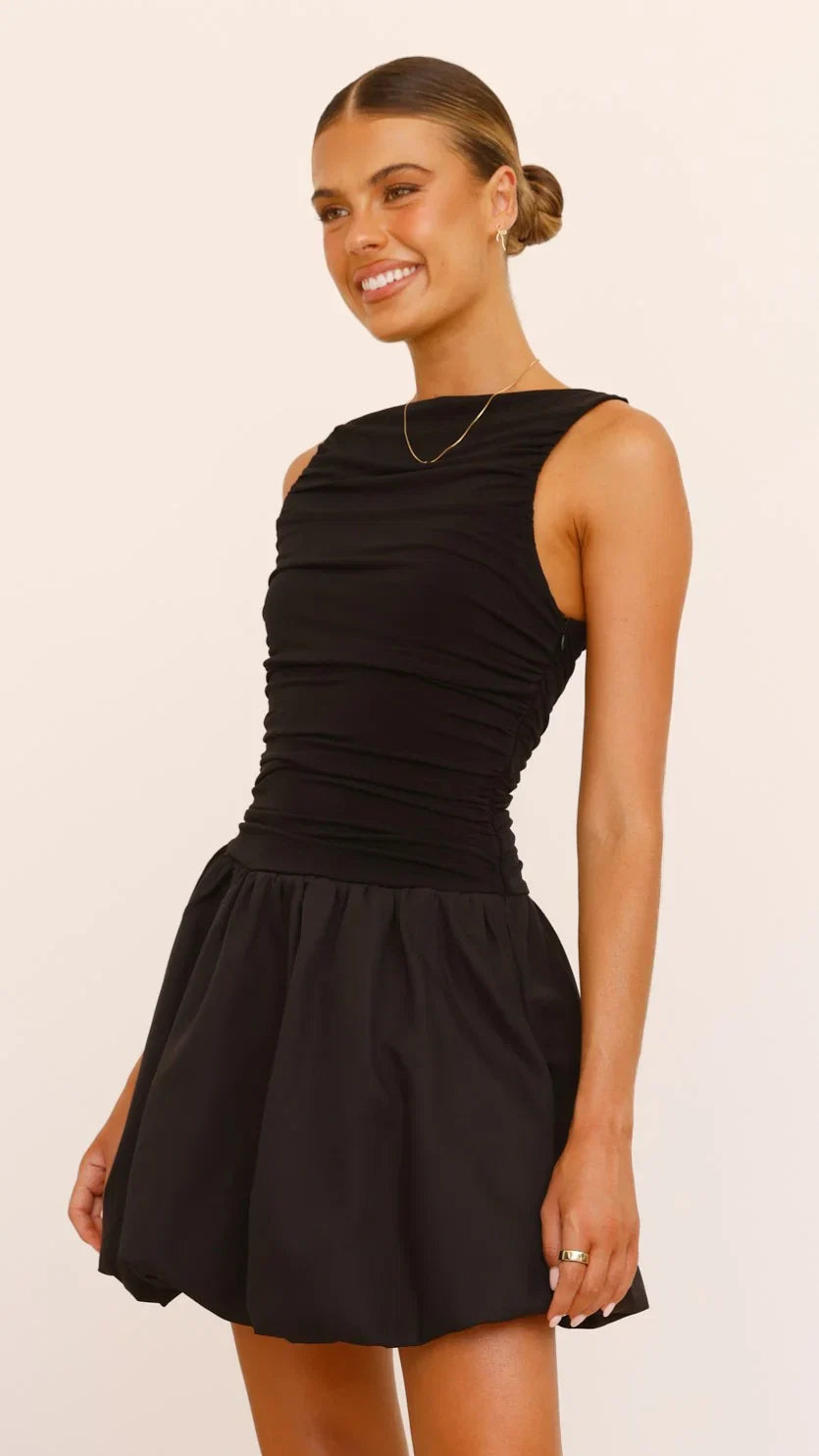 Meera Boat Neck Mini Dress Black
