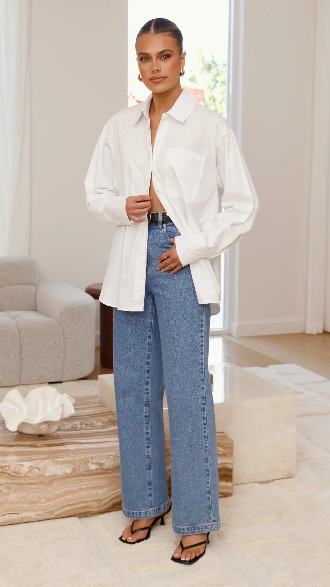 Charla Button Up Poplin Top White