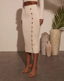 Morning Tide Ribbed Side Button Maxi Skirt