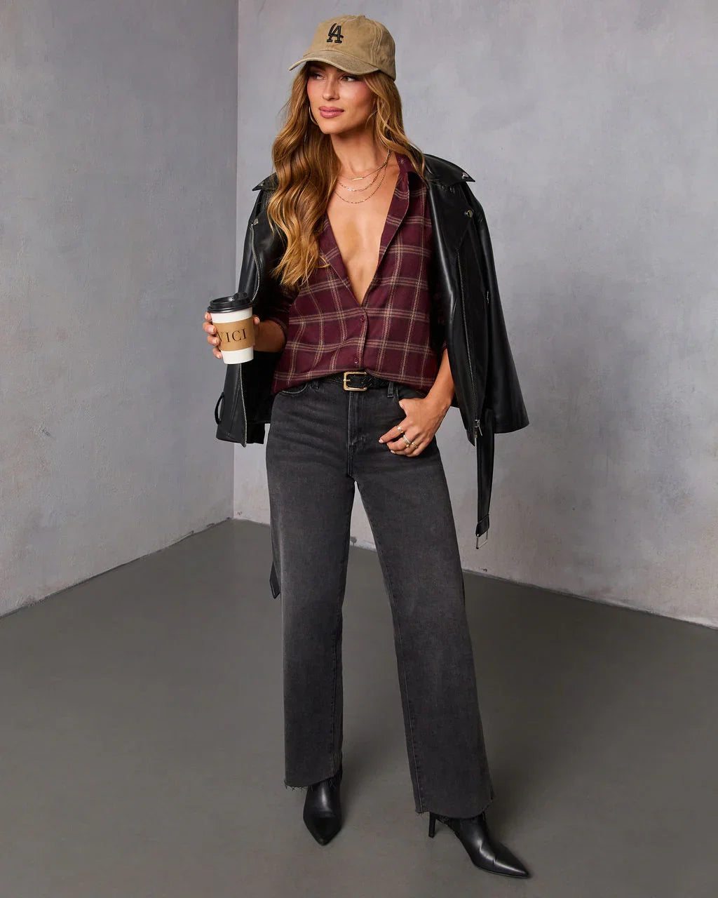 Muted Ember Plaid Button Down Top