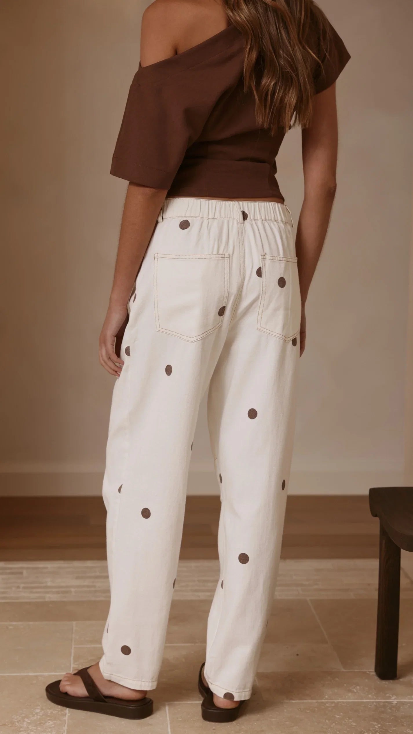 Cleora Barrel Jeans Cream Polka