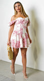 Romee Floral Puff Sleeve Mini Dress White Pink