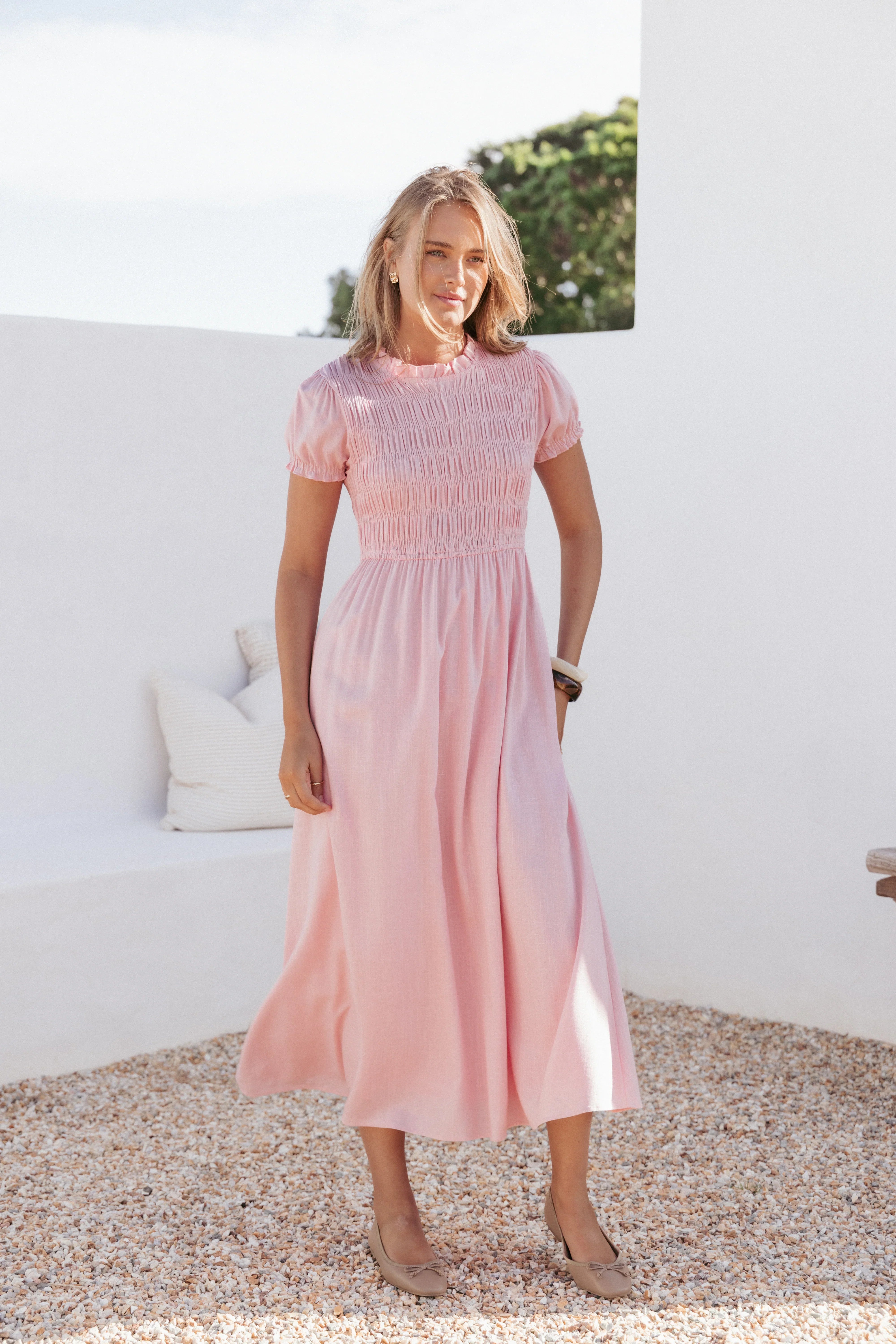 Darla Puff Sleeve Dress Pink