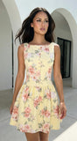 Positano Floral Print Mini Dress Yellow