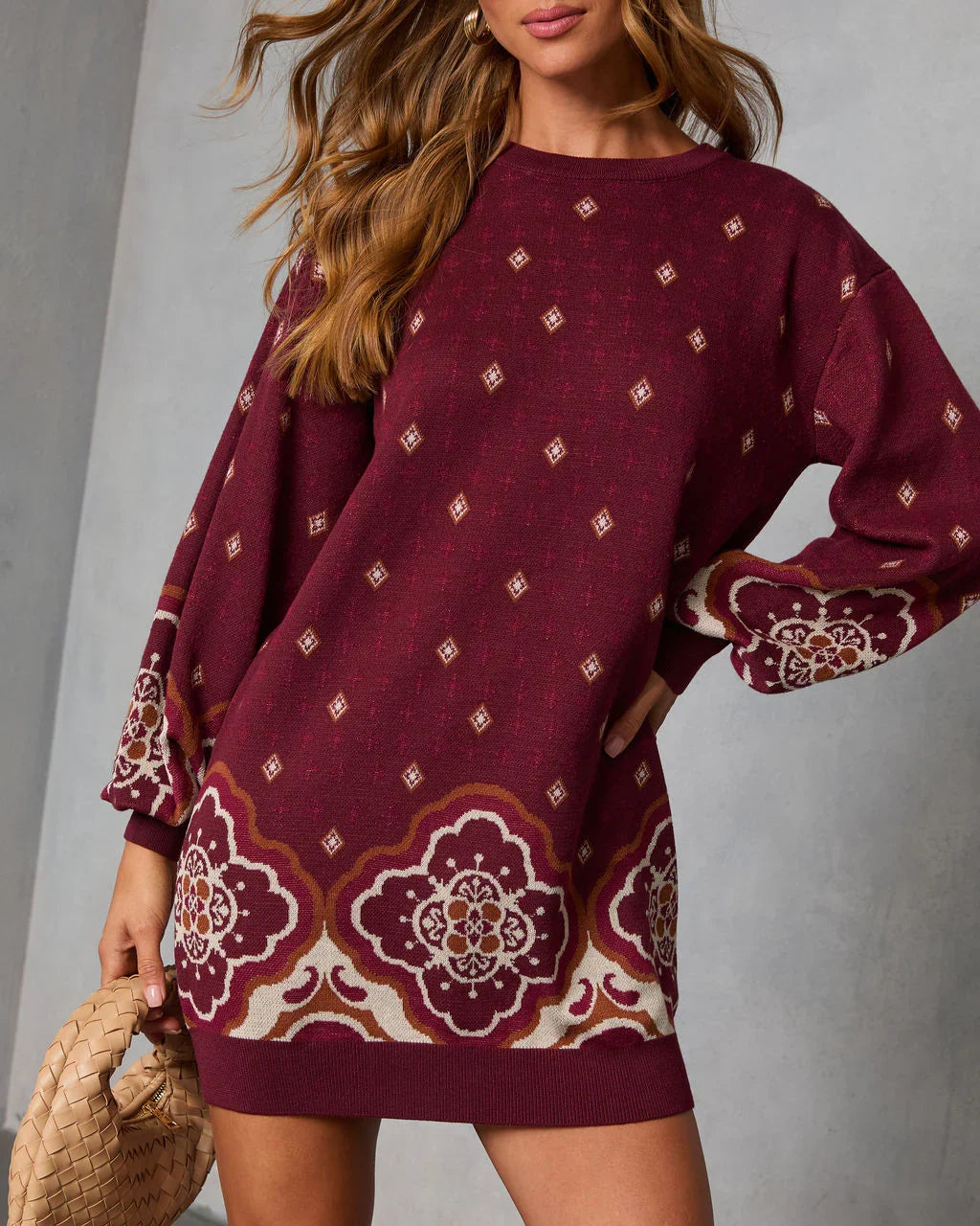 Rusted Rue Abstract Mini Sweater Dress