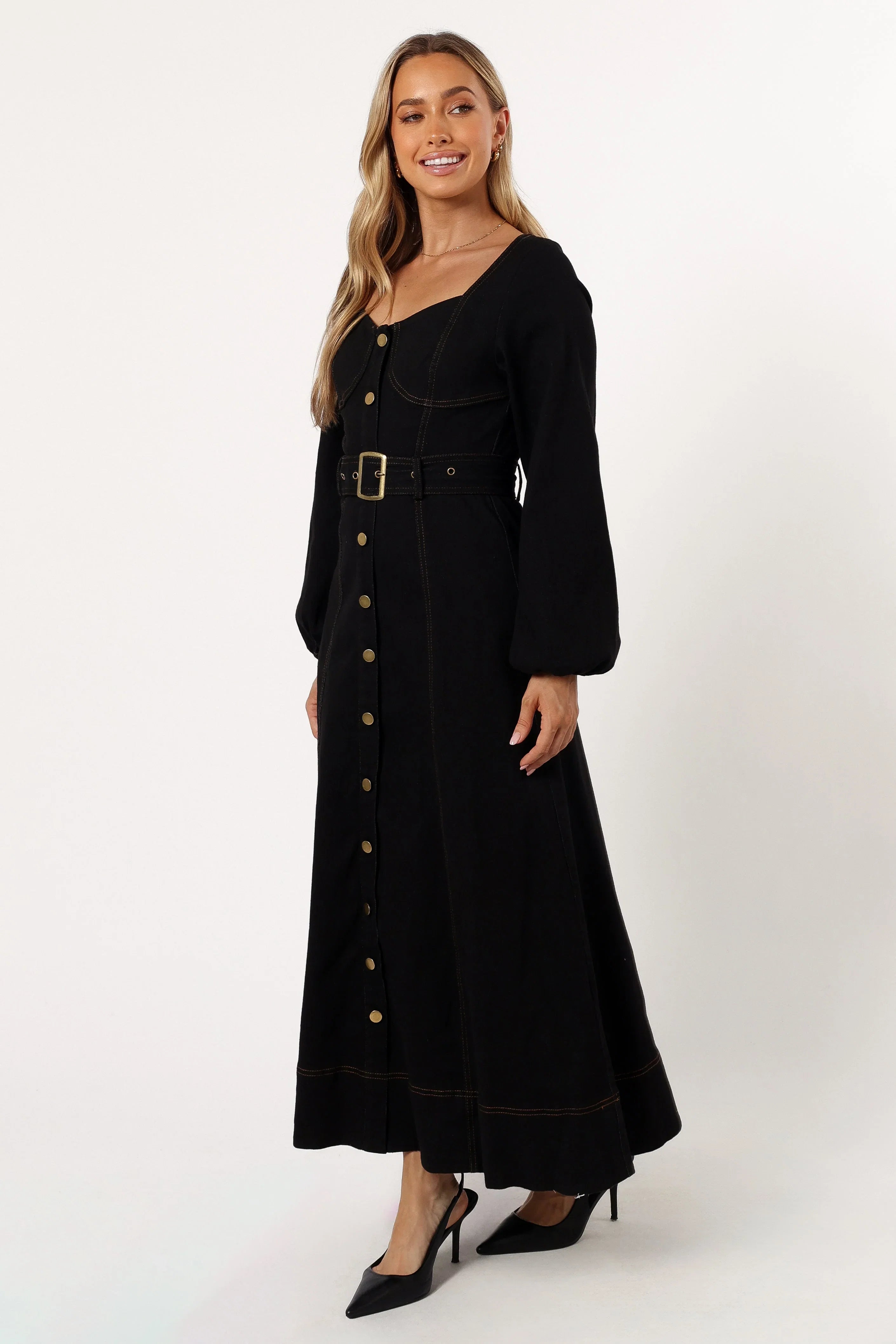 Mateo Long Sleeve Denim Dress Black