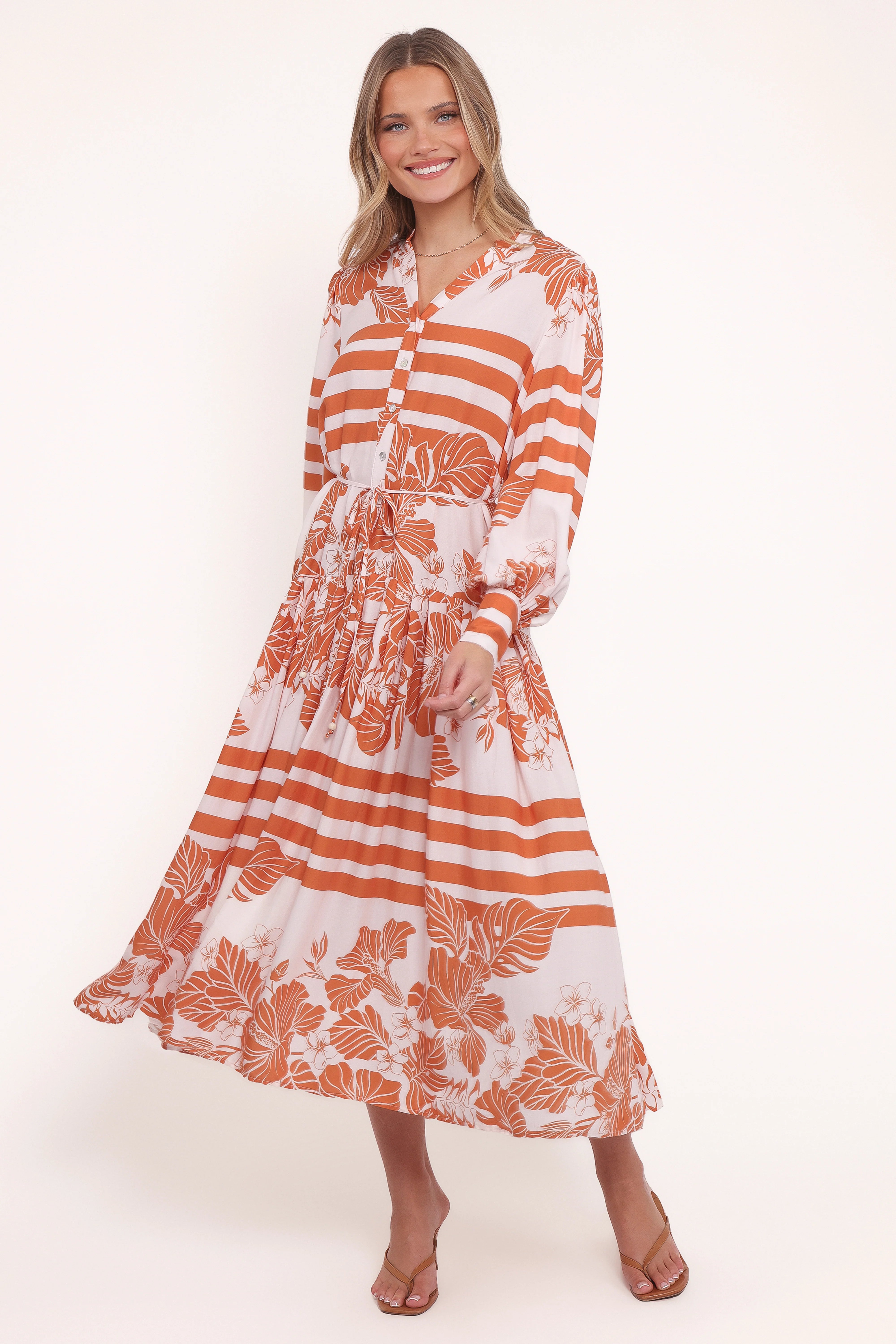 Jules Long Sleeve Dress White Orange