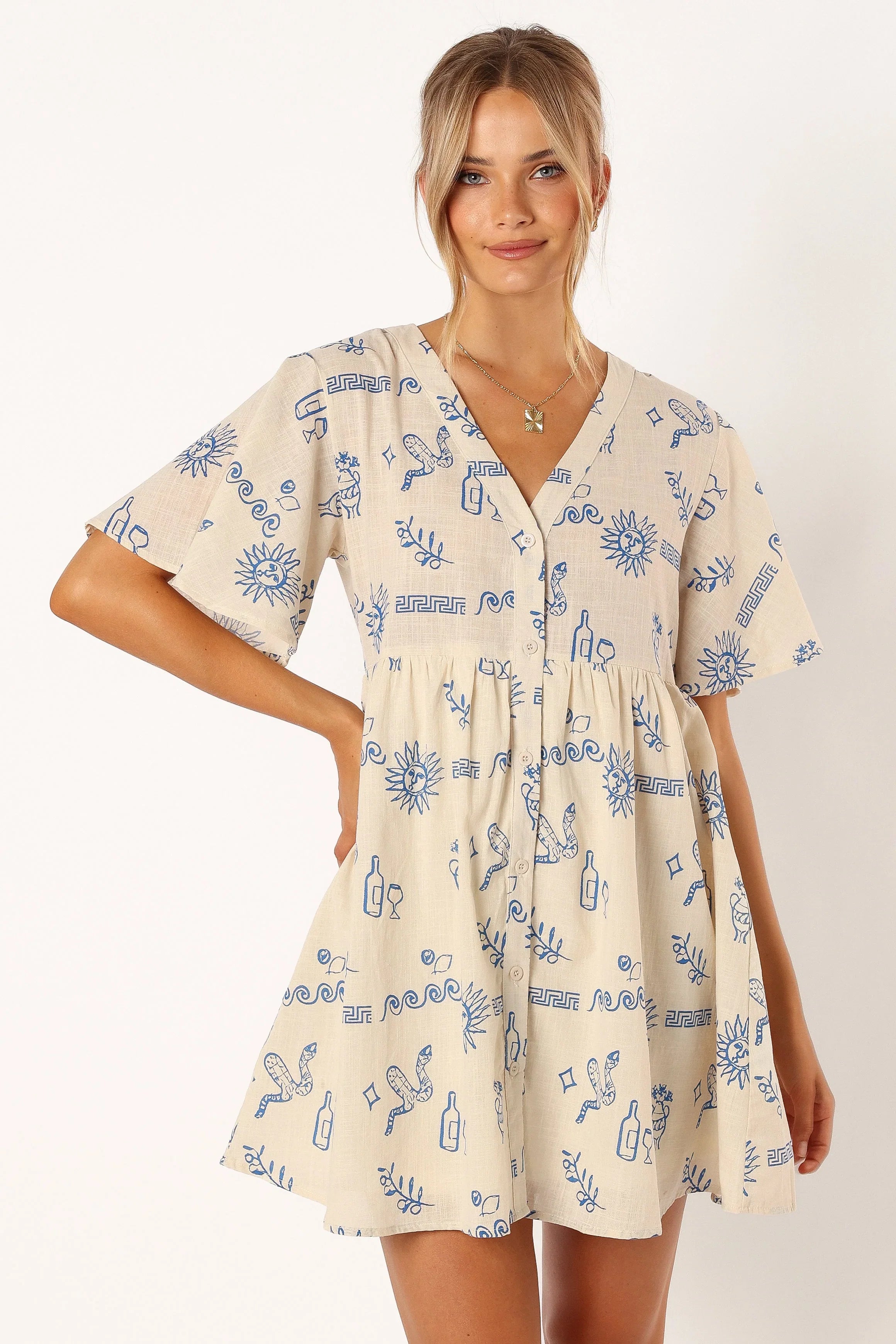 Elias Mini Dress Beige Blue