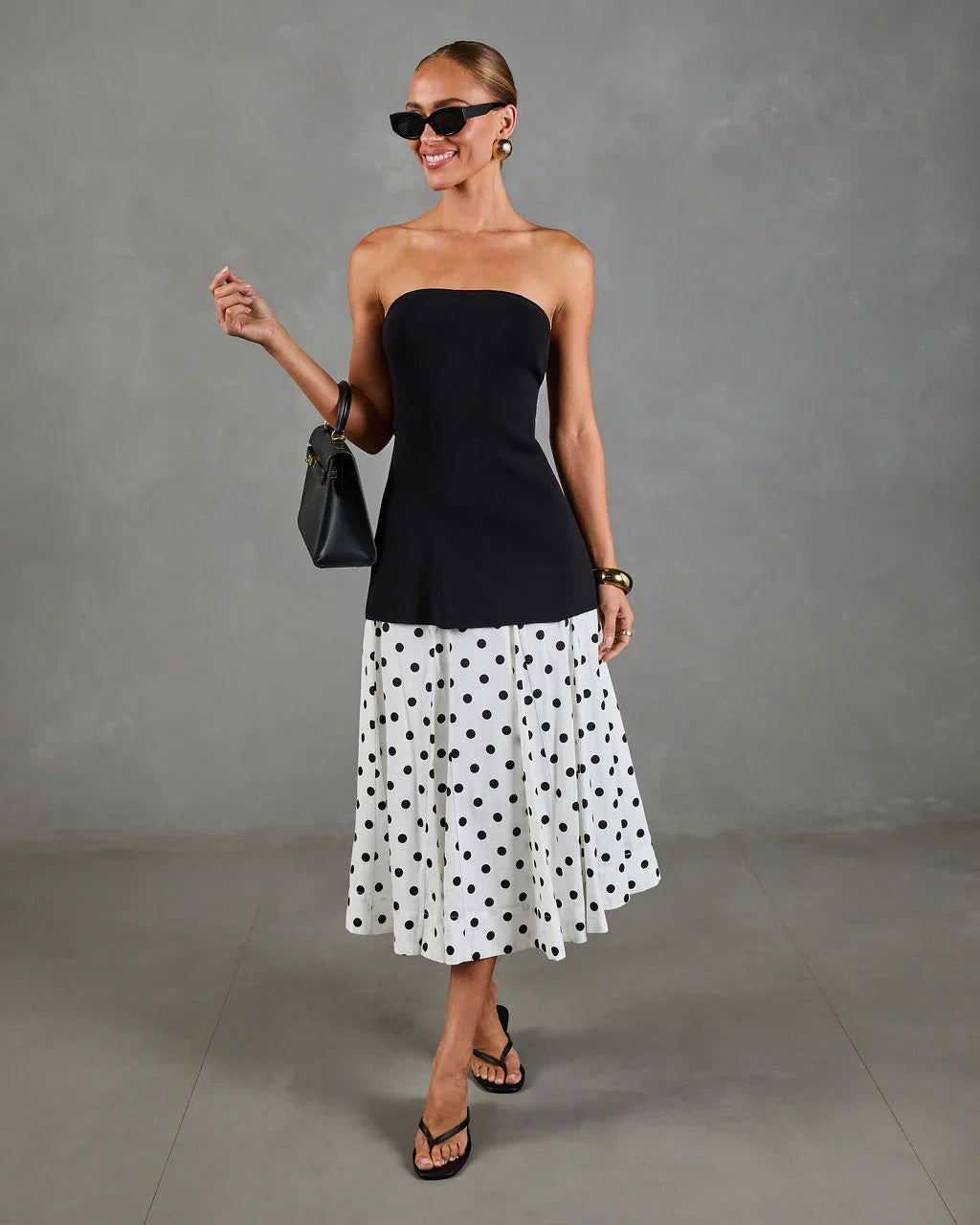 Spotted Dream Polka Dot Linen Blend Midi Skirt