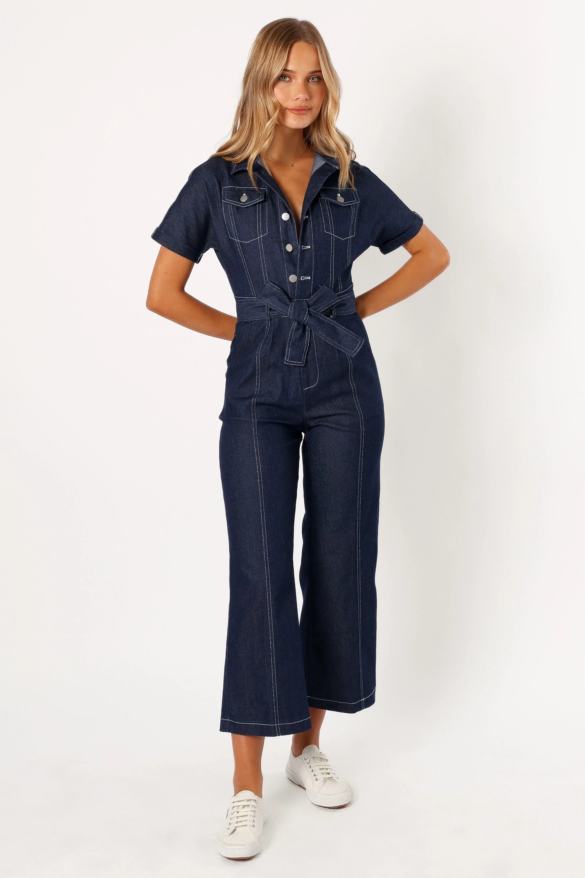 Demi Contrast Stitch Jumpsuit Dark Denim